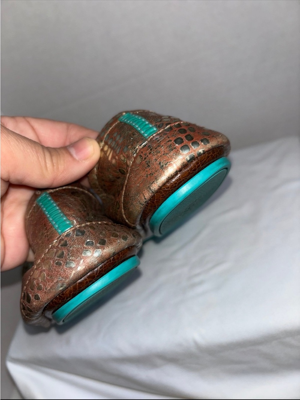Tieks Metallic Bronze Ballet Flats with Teal Soles size 8 - Picture 5 of 9